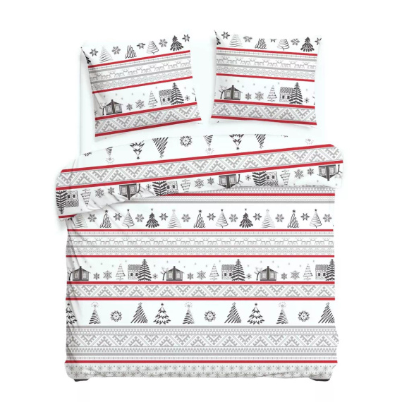 31514/1 Ropa de cama navideña de franela Flanelove Darymex gris rojo- juego 100% algodón, cálido y suave