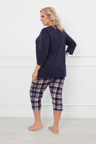 Dona Pijama señora manga 3/4, pantalón 3/4 Moda Italiana - azul marino/estampado