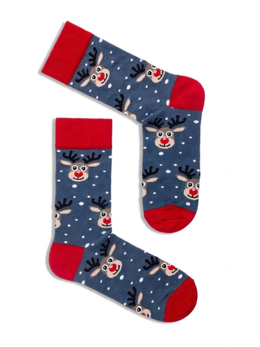 Calcetines de hombre Milena 1290-044 Renos en la nieve de algodón navideños azul vaquero