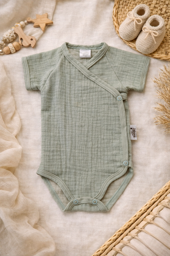 Body de muselina Just Muslin 03235KMI Makoma menta- manga corta, sobre, 100% algodón