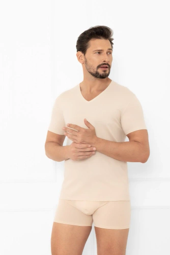 Camiseta Apollo hombre, cuello redondo Moda Italiana - beige