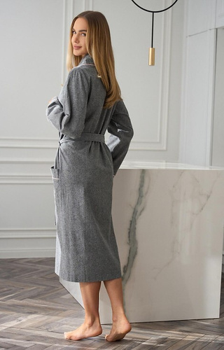 2530 Coco Albornoz de mujer L&L gris - largo, algodón, con ribete rosa