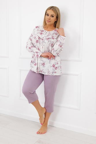 Italian Fashion Mariella Pijama de mujer de algodón con botones pantalón 3/4