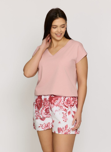 Pijama de mujer Mefemi by Nipplex Elara PC71 de algodón, verano, pantalones cortos, rosa