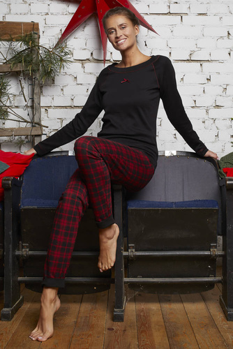 Ordesa Pijama señora manga larga, pantalón largo Moda Italiana - negro/estampado