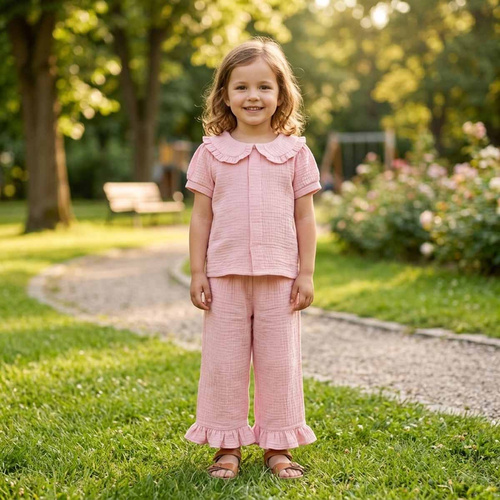 Pantalones para niña Nicol 224331 muselina 100% algodón anchos de verano - rosa