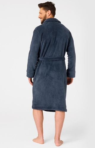 MGL 255 B25 Albornoz de hombre azul marino - clásico, suave, atado a la cintura