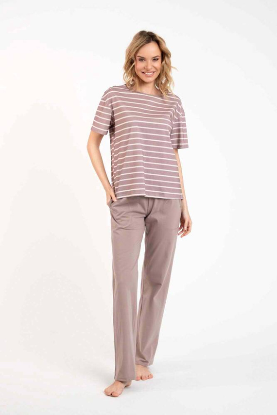 Betty Pijama señora manga corta, pantalón largo Moda Italiana - cappuccino/estampado cappuccino