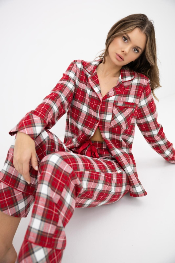 Sensis Yulie Pijama de Mujer de Franela 100% Algodón Cuadro Rojo