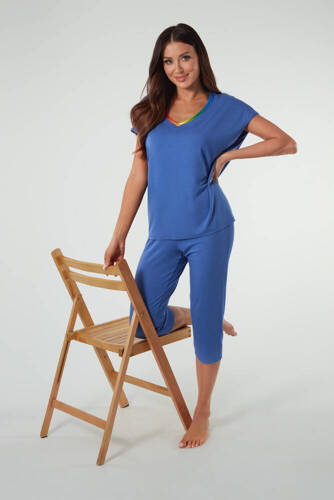 Paola Pijama señora manga corta, pantalón 3/4 Moda Italiana - azul