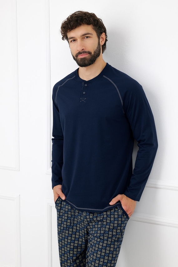 Pijama masculina Rufin Italian Fashion de algodón manga larga pantalón azul marino