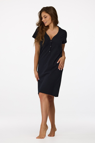 no. 17 Camisón de embarazo Senizo negro- 100% algodón, manga corta, siestas de lactancia