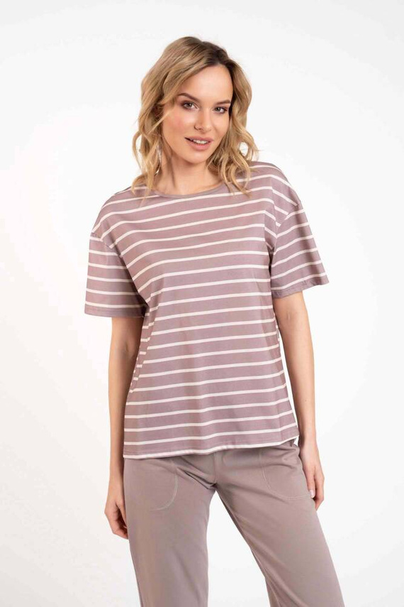 Betty Pijama señora manga corta, pantalón largo Moda Italiana - cappuccino/estampado cappuccino