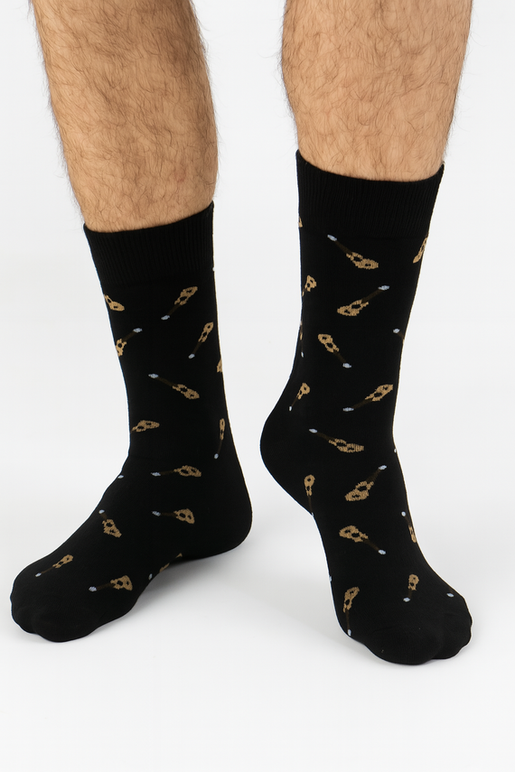 Calcetines de hombre Milena Avangard 0125-122 - Guitarras pequeñas | Algodón, banda sin presión, fabricación polaca - negro