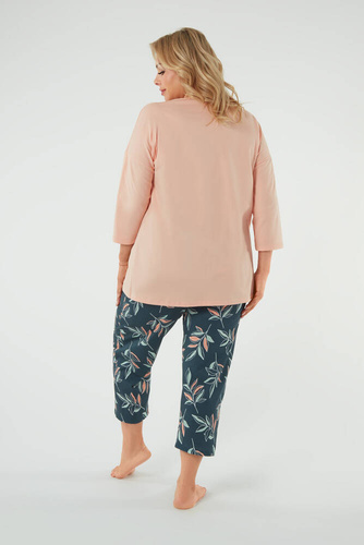 Julietta Pijama señora manga 3/4, pantalón 7/8 Moda Italiana - salmón/estampado