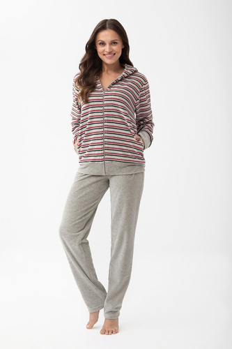 Chándal de terciopelo para mujer Luna 1307 de algodón con capucha y cremallera - gris