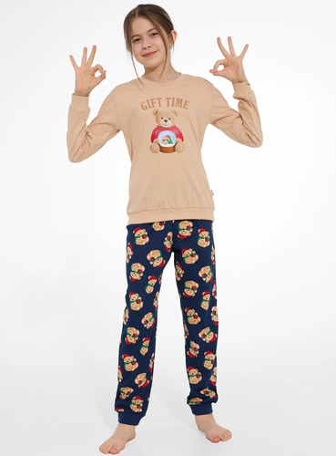 Cornette Gift Time Christmas 594/204 592/204 Pijama para niña beige 100% algodón