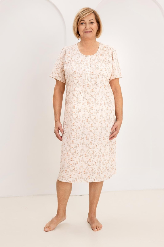 Camisón de señora 018 Regina apricot- 100% Algodón de primera calidad, Botones, Cuello arrugado, Dormir confortable cada noche