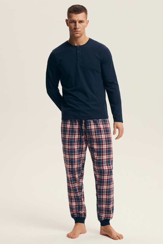 Henderson pijama de los hombres 43457 Noir azul marino - algodón, con pantalones de franela