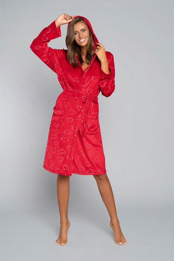 Elixir Albornoz de señora con bolsillos Moda Italiana - rojo/estampado