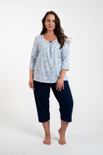 Pijama de mujer Antonia manga 3/4, pantalón 3/4 Moda Italiana - estampado azul/verde