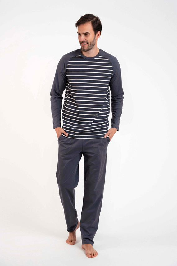 Lars Pijama de manga larga para hombre, pantalón largo Italian Fashion - estampado grafito/grafito