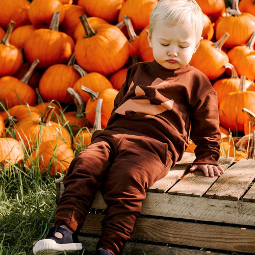 Eevi Halloween chándal niño marrón - cálido conjunto, sudadera y pantalón