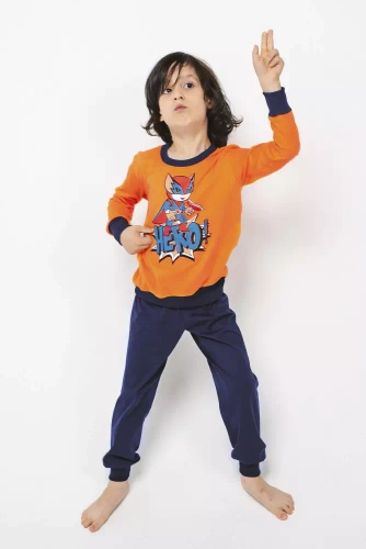 Remek Pijama niño manga larga, pantalón largo Moda Italiana - naranja