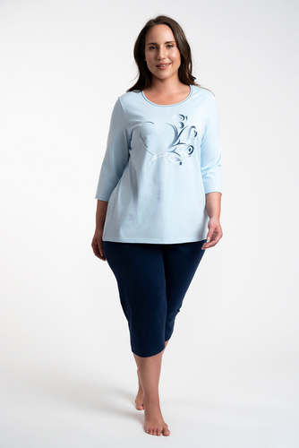 Arietta Pijama de mujer manga 3/4 y pantalón 3/4 Moda Italiana - azul