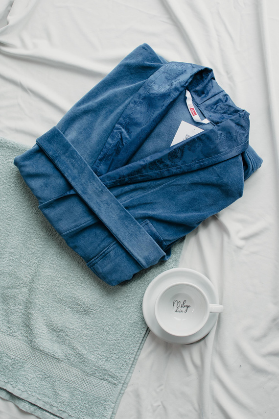 866 Noble Albornoz de terciopelo para hombre De Lafense - corto, elegante, algodón - denim