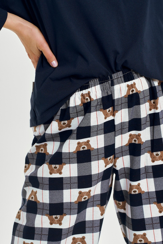 3441 Astrid pijama de mujer de algodón Taro azul marino - manga larga, pantalón de franela a cuadros