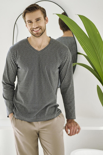 Pijama de hombre Luca 3481 - algodón, grafito, manga larga