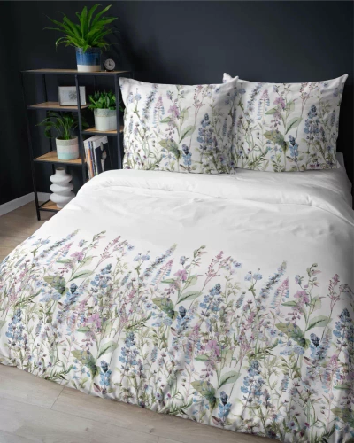 5485 B Detexpol Satin Stories blanco-azul ropa de cama | 100% algodón, tejido de satén, cremallera, papel de regalo