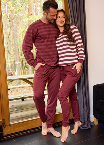 635/468 Pijama de mujer Cornette Molly 3 | Algodón, rayas crudo-marrón, pantalón con bolsillos