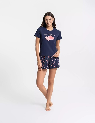 Moraj pijama de las mujeres PDD3900-020 azul marino de algodón, manga corta, pantalones cortos