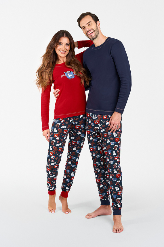 Pijama de manga larga y pantalón largo Makala Ladies Italian Fashion - rojo/estampado