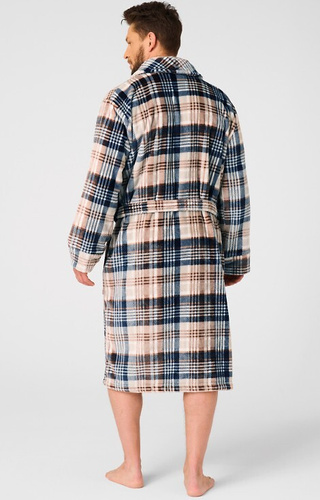 MGL 443 Albornoz de hombre Key beige - cuadros, suave, cuello chal