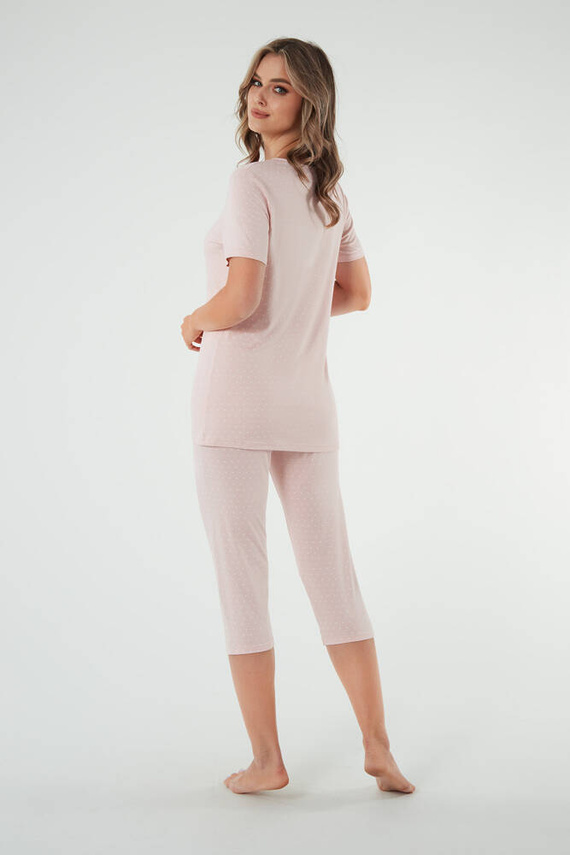 Puntini Pijama de manga corta para mujer, pantalón 3/4 Moda Italiana - rosa empolvado