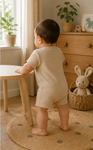 RA55215 Mamatti Pijama de muselina beige con botones de madera para verano