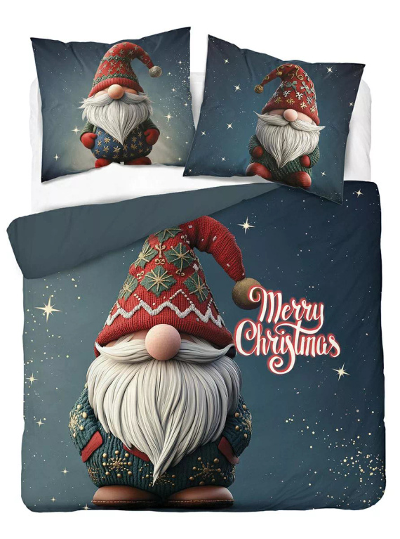 5825 A Christmas Dreams ropa de cama de algodón Detexpol azul marino con gnomo Feliz Navidad - Juego de Navidad 100% algodón