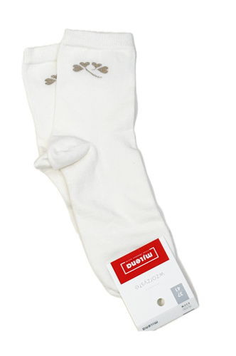 Milena 0200-178 - Calcetines de algodón para mujer con dibujo fino e hilo de lurex | Producción polaca - color crudo