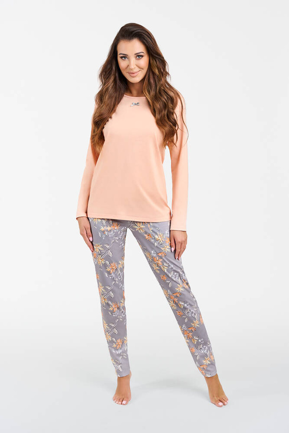 Pijama y pantalón de manga larga Kasali Ladies Italian Fashion - salmón/estampado
