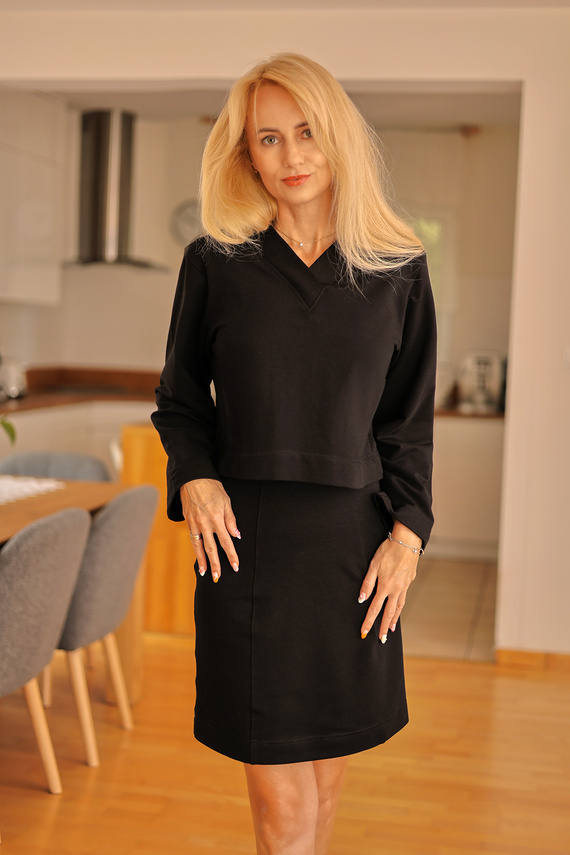 Dallas - conjunto mujer: vestido + blusa, 95% algodón 5% elastano | marca polaca Mirale - negro