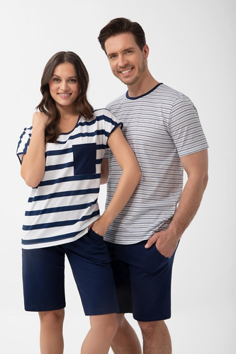Pijama mujer Luna 1302 de algodón a rayas con pantalón hasta rodilla