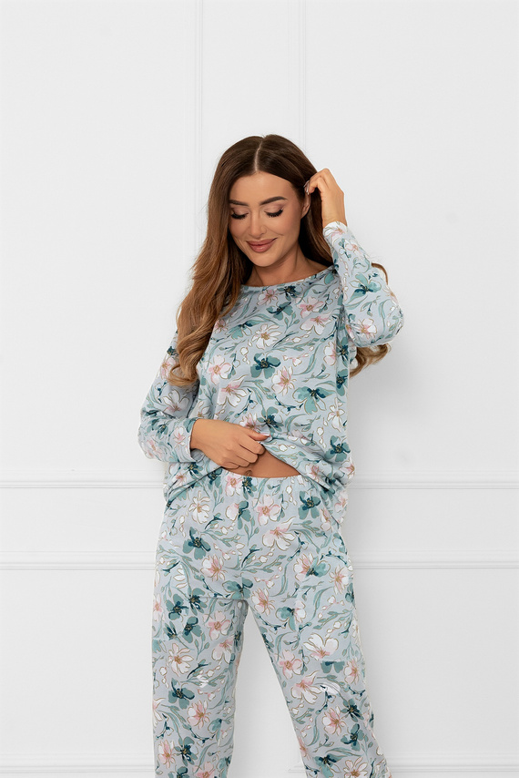 Pijama de mujer Sequoia - algodón, manga larga y pantalón, estampado floralModa Italiana