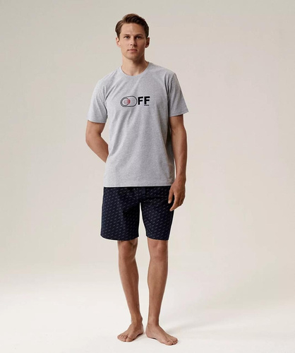 Pijama de hombre NMP-395 - algodón gris azul marino, manga corta, ligero y cómodo para el verano