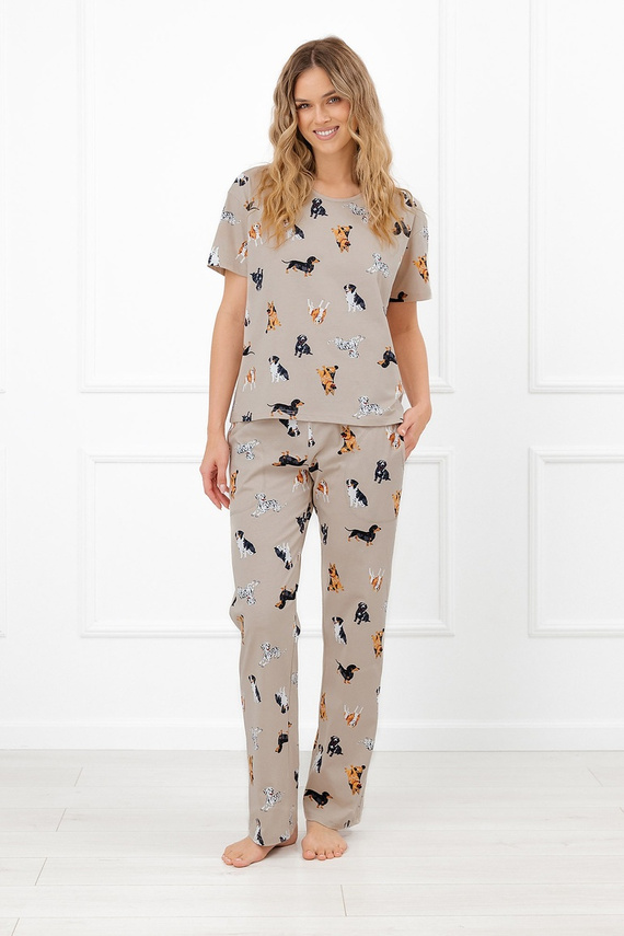 Pijama de mujer Italian Fashion Essi de algodón, manga corta, pantalones largos con perros