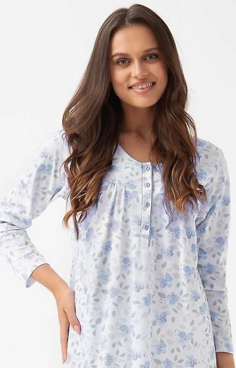 338 Camisón Luna azul - algodón con estampado floral, largo con botones