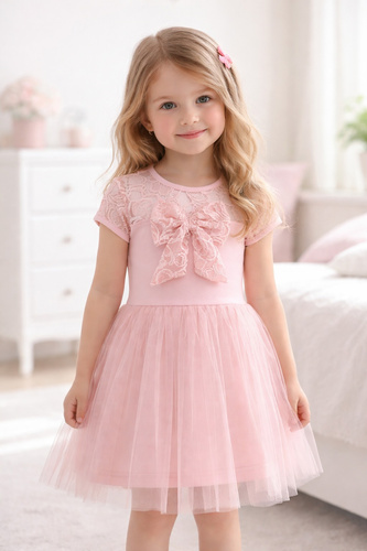 Vestido niña Emilka Bambarillo encaje tul elegante peach