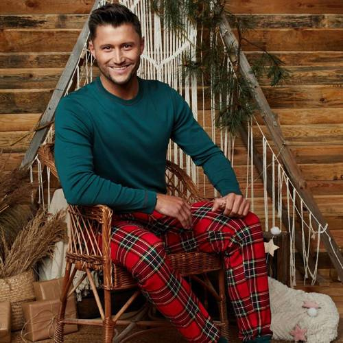 Narvik Pijama de manga larga para hombre, pantalón largo Italian Fashion- verde/estampado